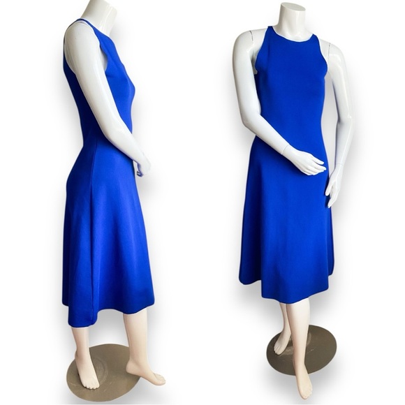 Zara Cobalt Blue Aline Knit Midi Dress Royal Resort Travel Cruise Wedding Halter - Picture 2 of 12